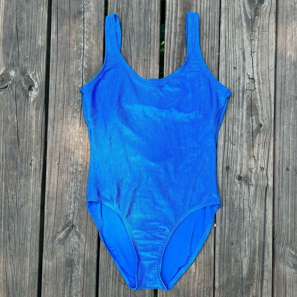 Vintage Catalina Swim Ribbed Royal Blue One Piece Swimsuit Open Back